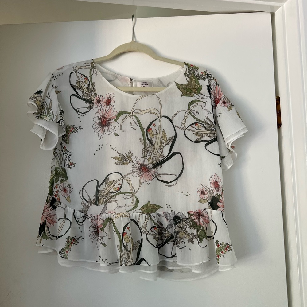 Aritzia Little Moon Top Blouse Chiffon Floral Work XS